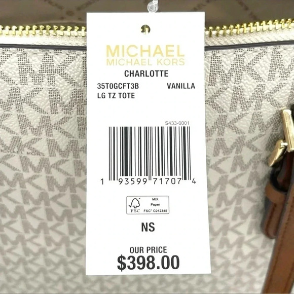 Michael Kors Charlotte Large Top Zip Tote Bag Vanilla/Brown (NWT) - Picture 9 of 9